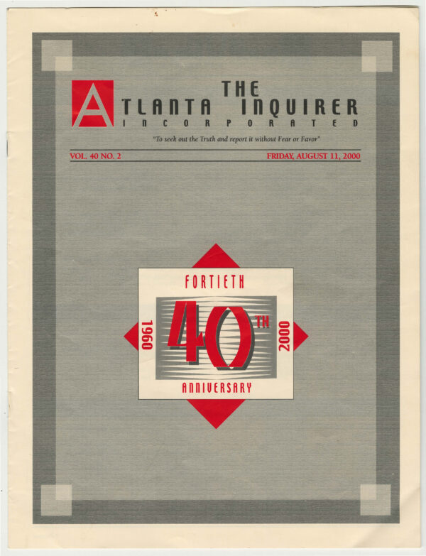 A grey and cream magazine cover with pops of red highlighting the central graphic that advertises the fortieth anniversary of the publication.