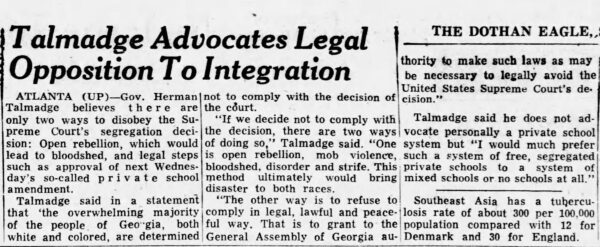 Newspaper article title reads: 